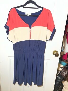 Colorblock Mini Dress in Coral, Navy & Cream